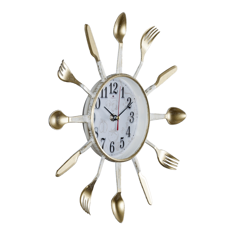 Часы настенные вилки-ложки корпус белый с золотом 33см Классика 